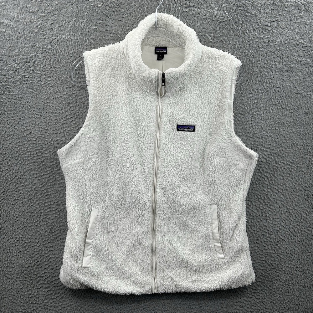 Patagonia Los Gatos Vest Women XL White Fleece Sherpa High Pile Full Zip Outdoor